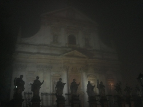 Krakow at night. In fog.
